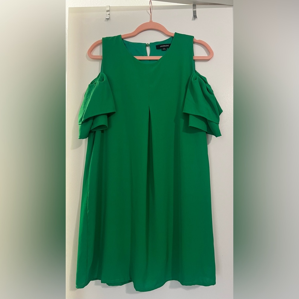 Haoduoyi Elegant Green Cold Shoulder Dress XXL